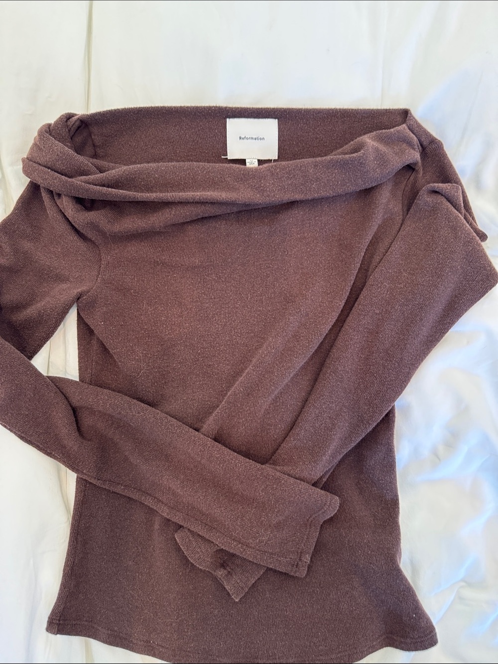 Reformation Off-Shoulder Sweater — Brown